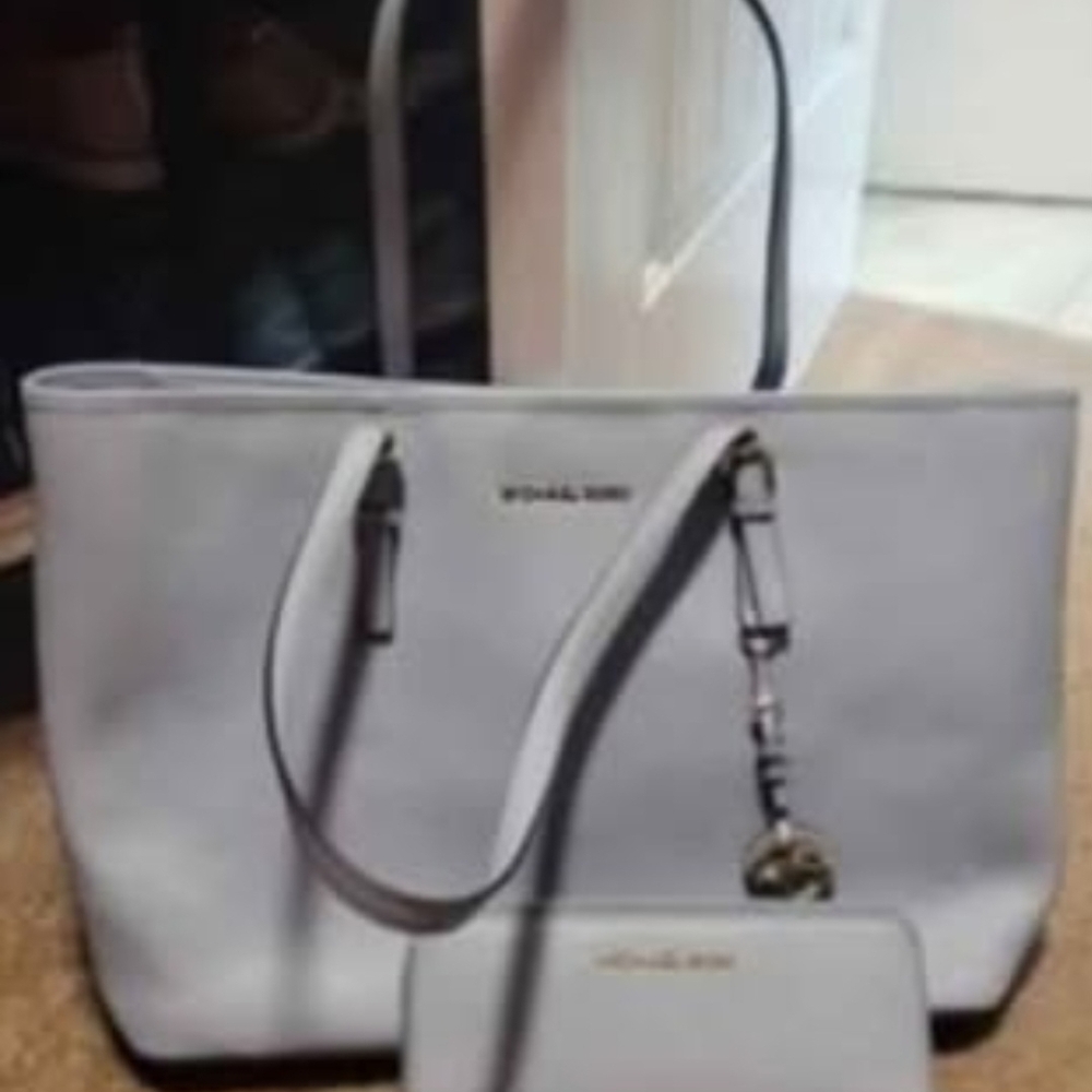 Michael Kors Gray/Blue Tote Bag and Wristlet